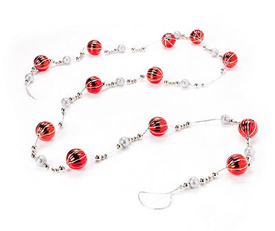 9' Red & Silver Bead & Ornament Garland