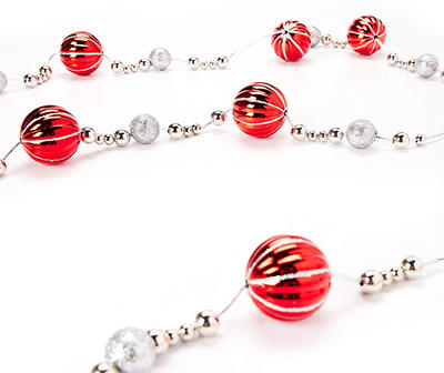 9' Red & Silver Bead & Ornament Garland