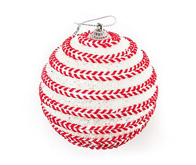 White & Red Rope Stripe Ball Ornaments, 5-Pack