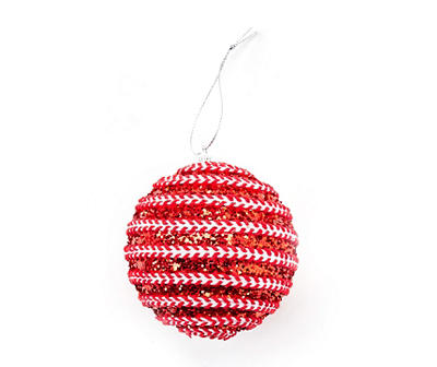 Red & White Rope Stripe Ball Ornaments, 5-Pack