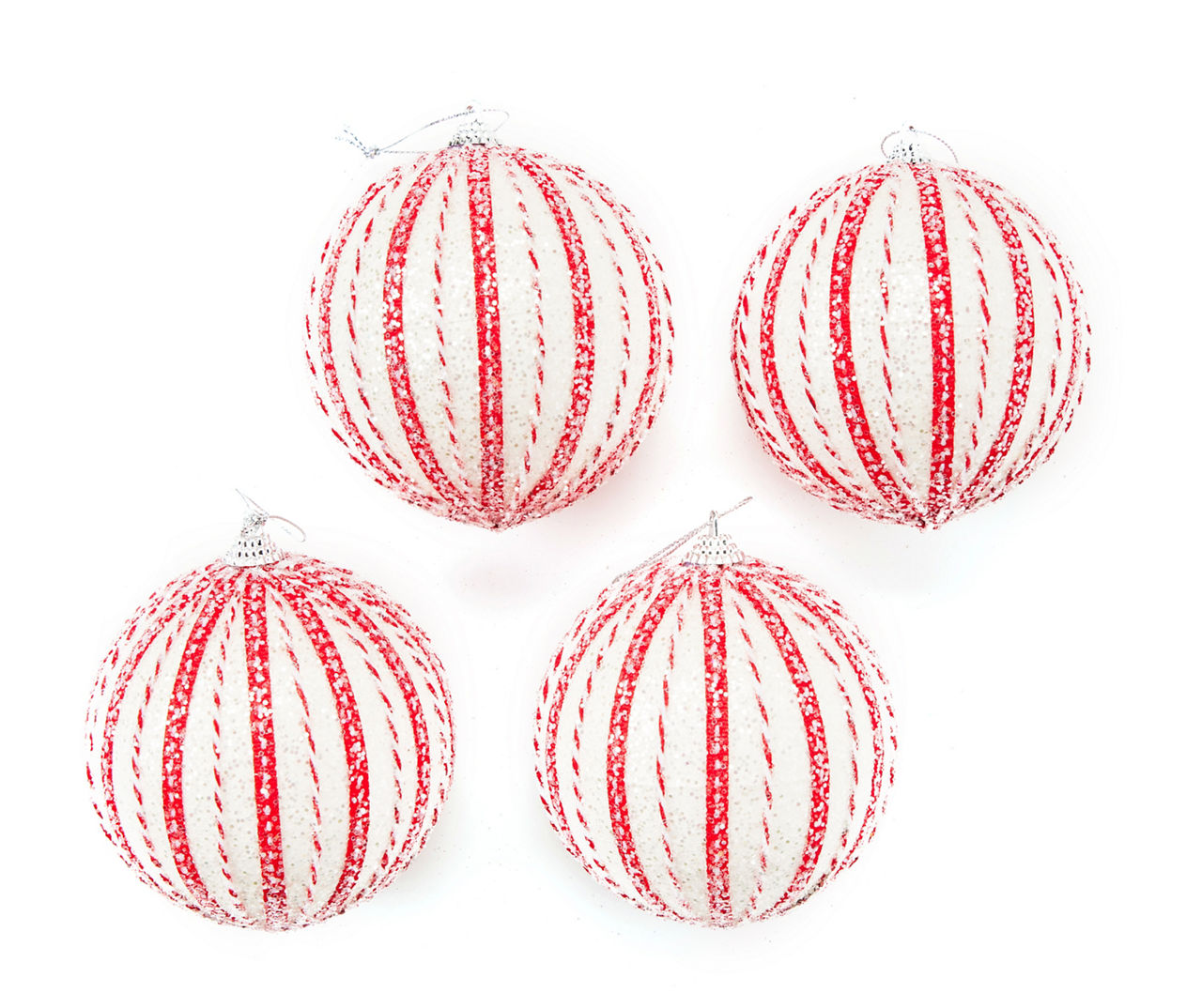 Winter Wonder Lane Red & White Stripe Ball Ornaments, 4-Pack | Big Lots