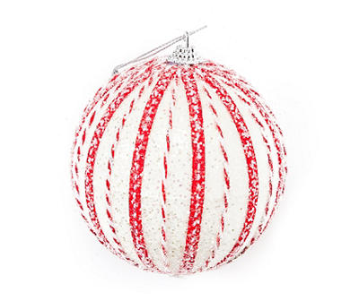 Red & White Stripe Ball Ornaments, 4-Pack