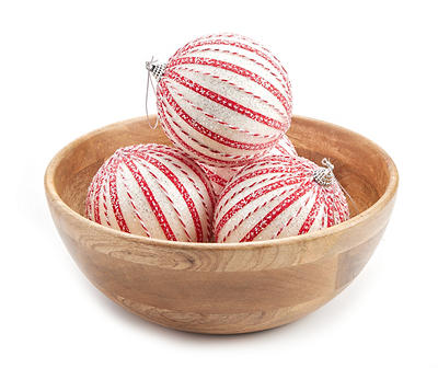 Red & White Stripe Ball Ornaments, 4-Pack