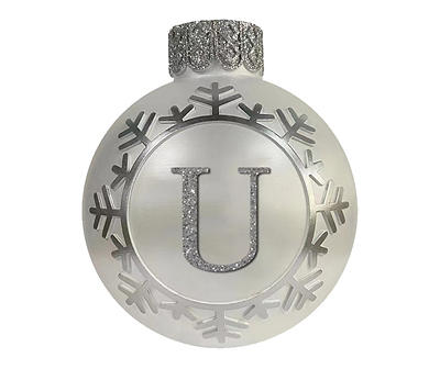 "U" Monogram Silver Snowflake Ornament Tabletop Decor
