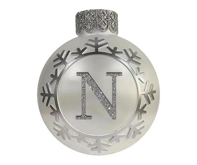 "N" Monogram Silver Snowflake Ornament Tabletop Decor