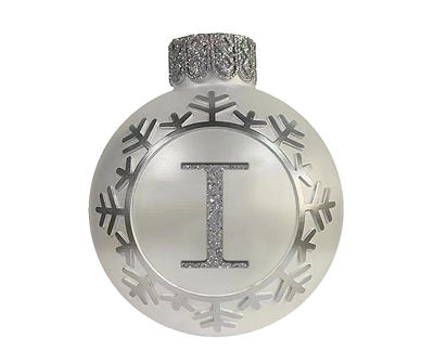 "I" Monogram Silver Snowflake Ornament Tabletop Decor