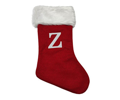 "Z" Monogram Red Knit Stocking with White Fur Cuff