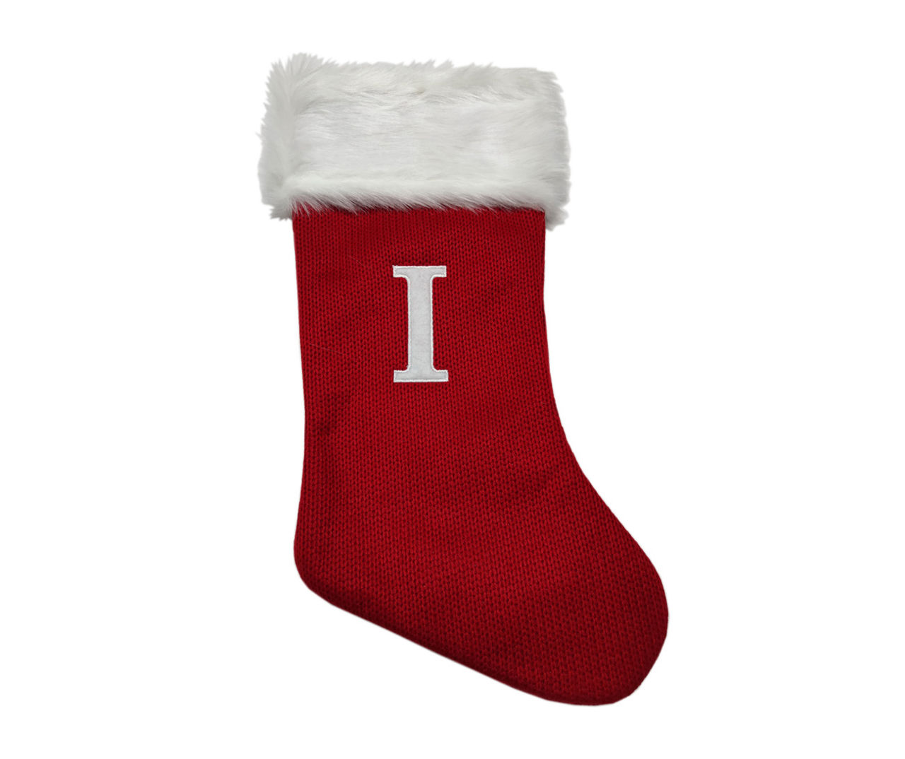 Winter Wonder Lane Winter Wonder Lane Monogram Red Knit Stocking with White Fur Cuff Big Lots