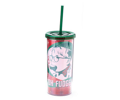 "Oh Fudge" A Christmas Story Red Plastic Tumbler With Straw, 20 oz.