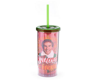 "Smiling" Elf Red & Green Plastic Tumbler With Straw, 20 oz.