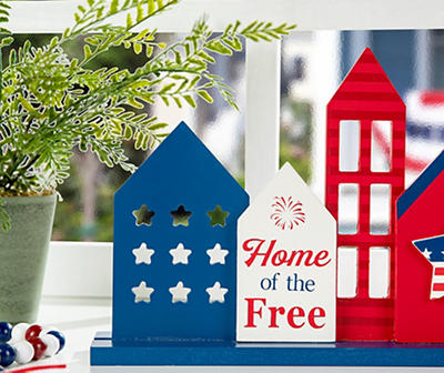 "Home of the Free" Red, White & Blue House Tabletop Decor