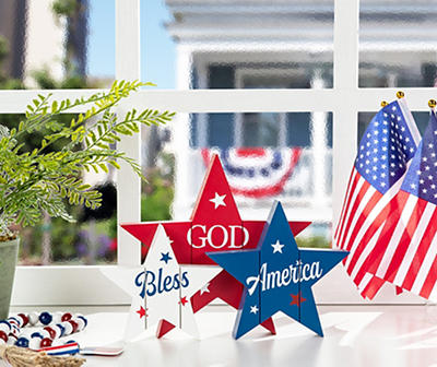 "God Bless America" Red, White & Blue Star Tabletop Decor