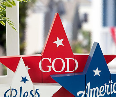 "God Bless America" Red, White & Blue Star Tabletop Decor