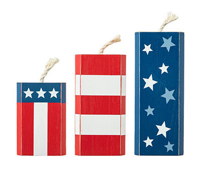 Red, White & Blue Stars & Stripes Firecrackers 3-Piece Tabletop Decor Set