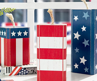 Red, White & Blue Stars & Stripes Firecrackers 3-Piece Tabletop Decor Set