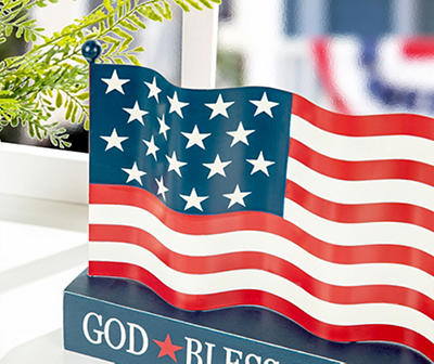 "God Bless America" Waving U.S. Flag Tabletop Decor