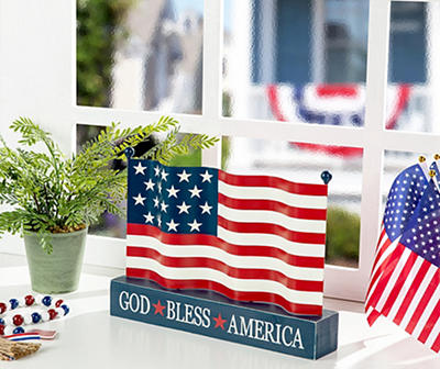 "God Bless America" Waving U.S. Flag Tabletop Decor