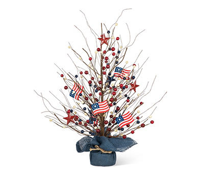 20" Red, White & Blue Flag, Star & Berry Tabletop Tree