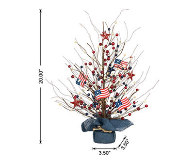 20" Red, White & Blue Flag, Star & Berry Tabletop Tree