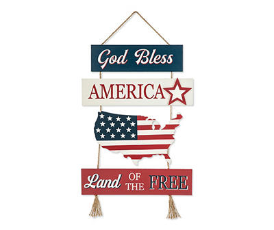 "God Bless America" & "Land of the Free" U.S. Map Hanging Wall Decor