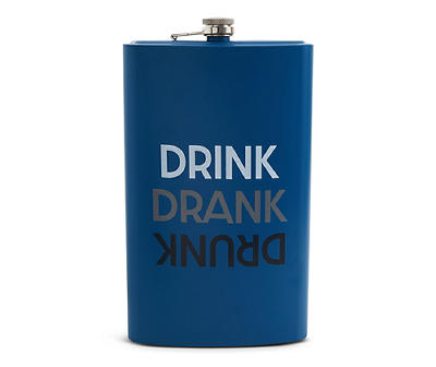 "Drink Drank Drunk" Blue Stainless Steel Flask, 64 oz.