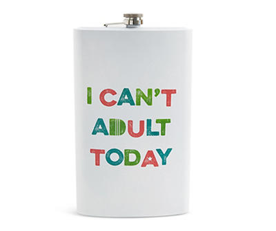 "Can't Adult" White Stainless Steel Flask, 64 oz.