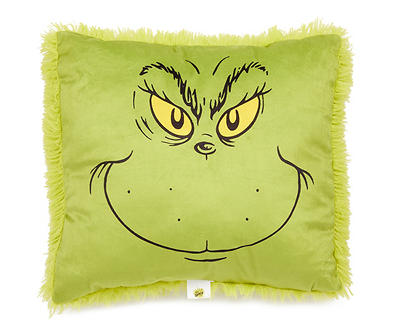 The Grinch Green Grinch Face Fuzzy Throw Pillow