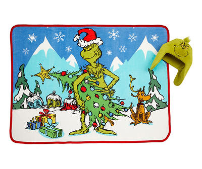 The Grinch Green & Blue Grouchy Hoodiwinks Hat & Throw Set