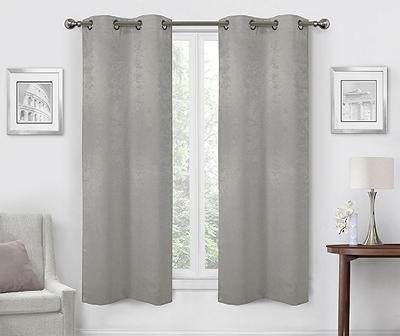 Silver Velvet Abstract Blackout Grommet Curtain Panel Pair, (63