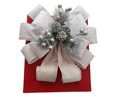 Pine & Pinecone Silver Bow Tree Topper