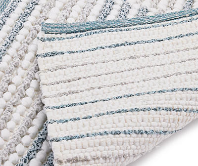 Emma Teal & Gray Stripe Chenille 2-Piece Bath Rug Set