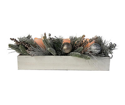 Frosted Pine, Berry & Ornament 3-Tier LED Candle Centerpiece
