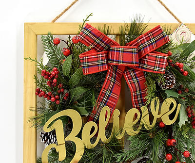 Santa's Workshop "Believe" Wreath Window Frame Hanging Wall Decor