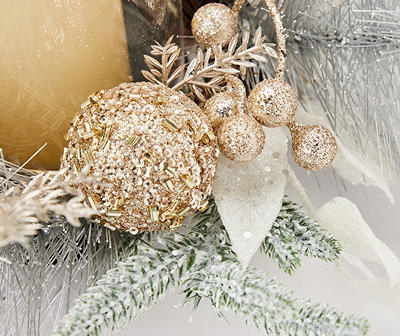 Silver & Gold Greenery LED Candle Centerpiece