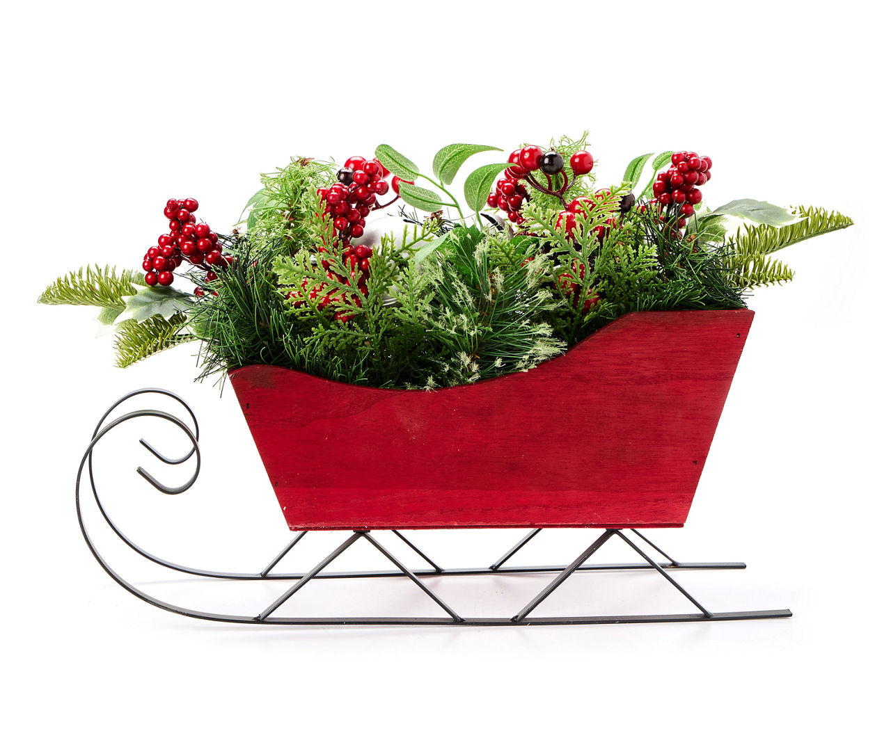 Santa's Workshop "Merry Christmas" Bell, Berry & Greenery Sleigh Tabletop Decor