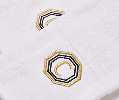 "C" Bright White & Gold Embroidered Octogon Hand Towels, 2-Pack