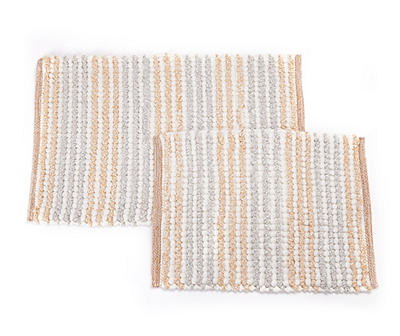 Emma Sand & Gray Stripe Chenille 2-Piece Bath Rug Set