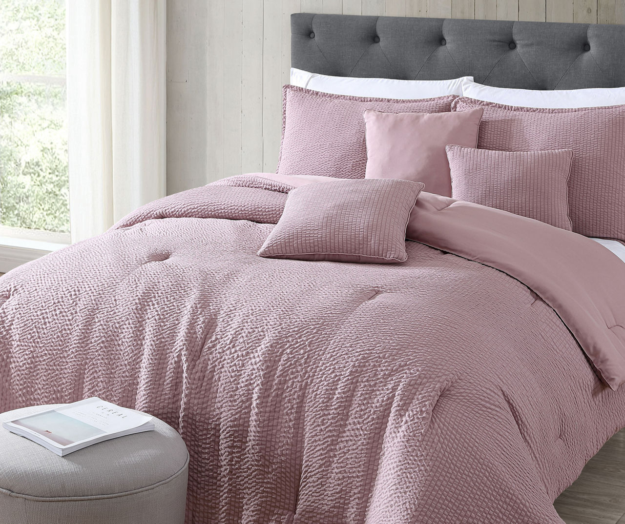 Clara Mauve Seersucker Queen 6-Piece Comforter Set | Big Lots