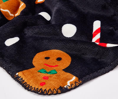 Black Gingerbread Pattern Plush Throw, (50" x 60")