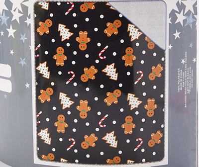 Black Gingerbread Pattern Plush Throw, (50" x 60")