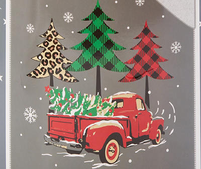Gray Patterned Trees & Truck Plush Throw, (50" x 60")