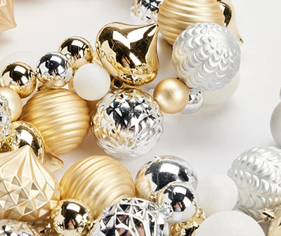 6' Gold, Silver & White Cluster Ornament Garland