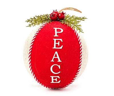 "Peace" Red & White Jumbo Ball Ornament