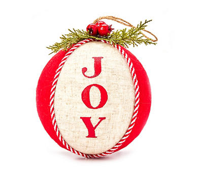 "Joy" Red & White Jumbo Ball Ornament