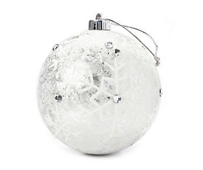 White & Silver Snowflake & Gem Jumbo Ball Ornament