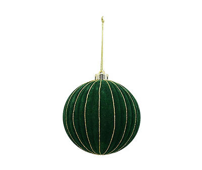 Green & Gold Flocked Ribbed Jumbo Ball Ornament