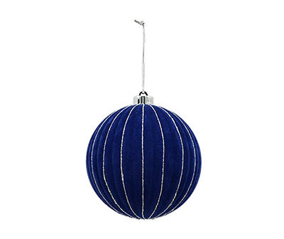 Blue & Silver Flocked Ribbed Jumbo Ball Ornament