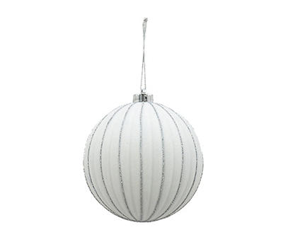 White & Silver Flocked Ribbed Jumbo Ball Ornament