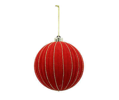 Red & Gold Flocked Ribbed Jumbo Ball Ornament