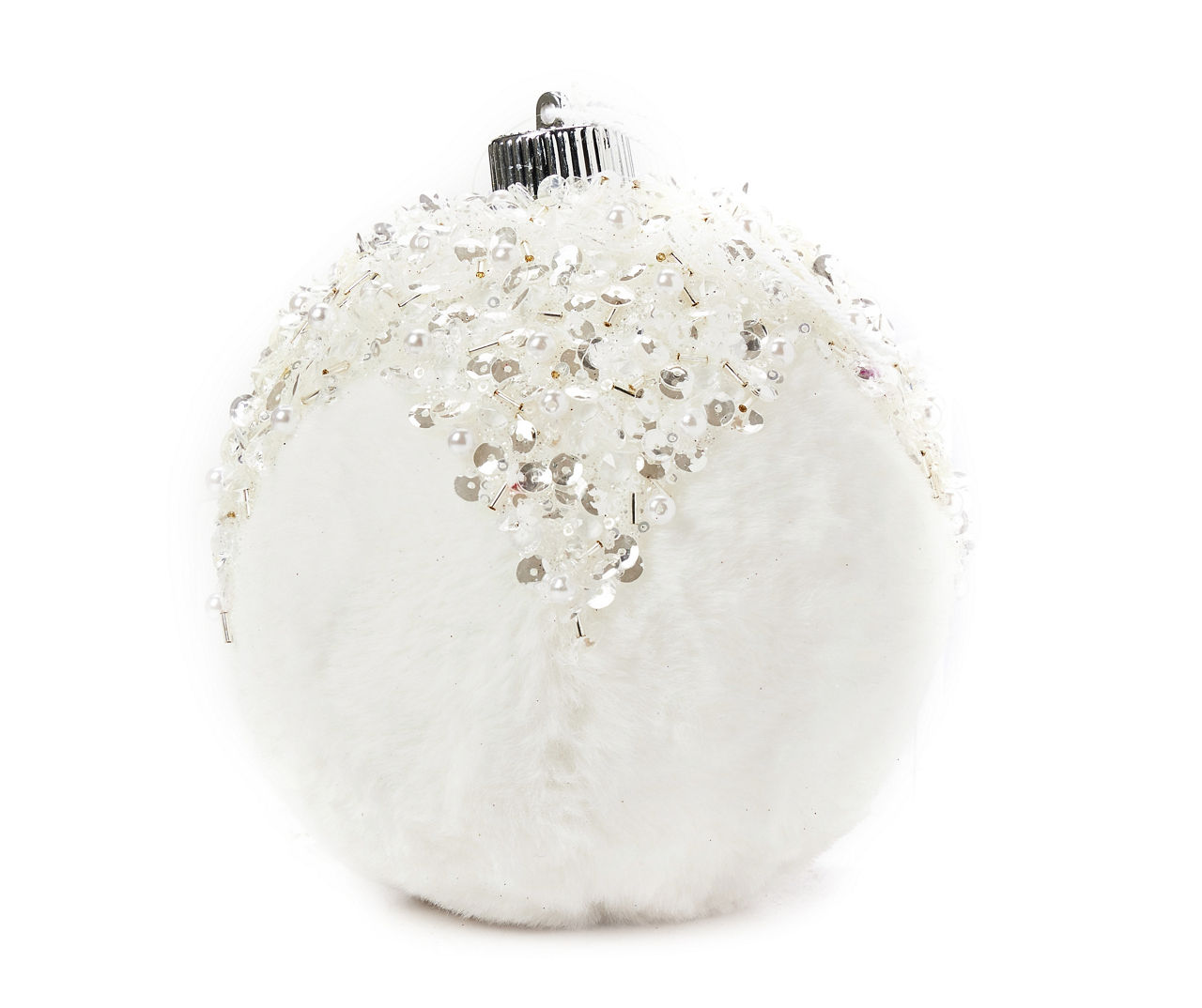 Winter Wonder Lane White Fur & Sequin Jumbo Ball Ornament Big Lots